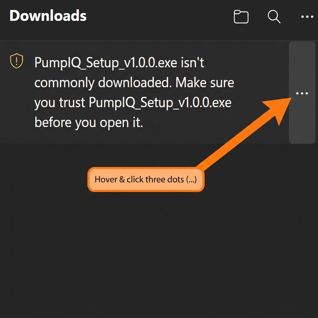 Step 1: Edge downloads list showing file isn't commonly downloaded. Click or hover on the three dots (...) icon.